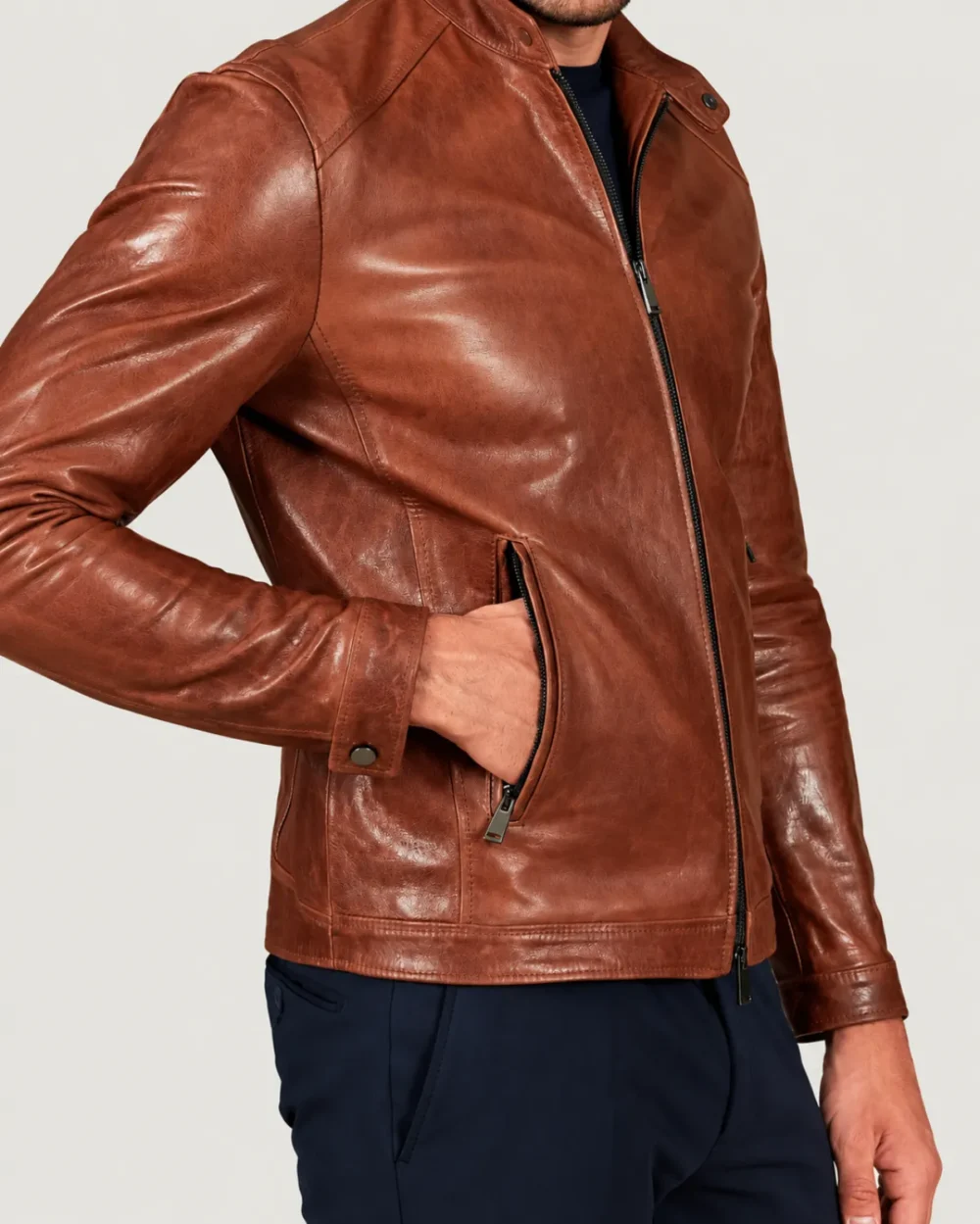 Lossiemouth Vintage Tan Brown Leather Café Racer Jacket