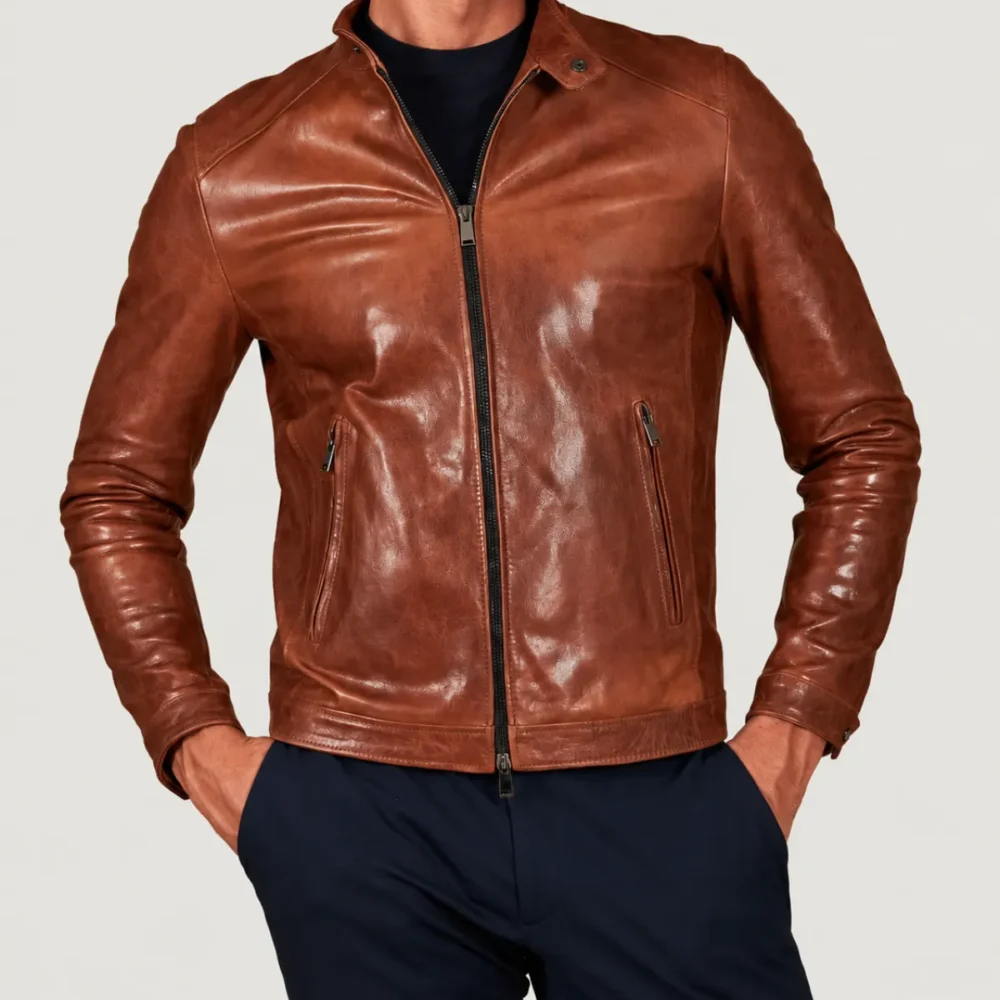 Lossiemouth Vintage Tan Brown Leather Café Racer Jacket