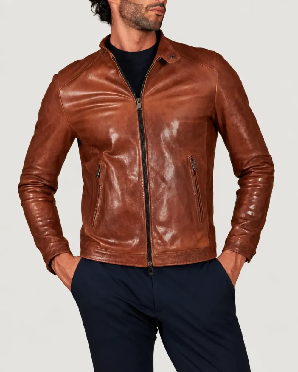 Lossiemouth Vintage Tan Brown Leather Café Racer Jacket