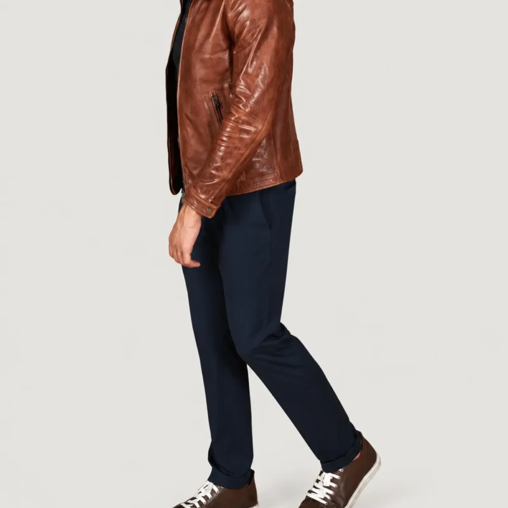Lossiemouth Vintage Tan Brown Leather Café Racer Jacket