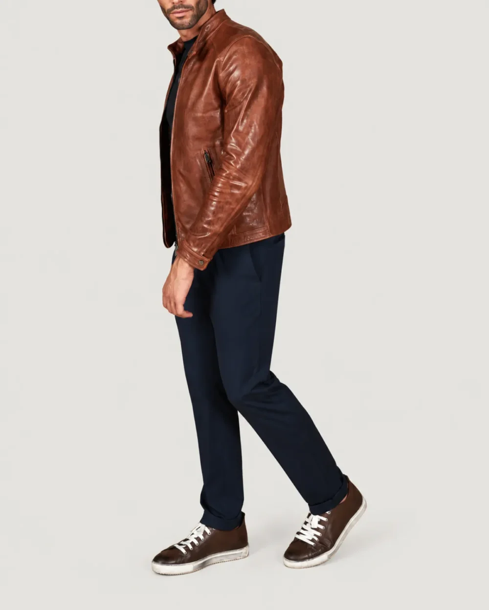 Lossiemouth Vintage Tan Brown Leather Café Racer Jacket